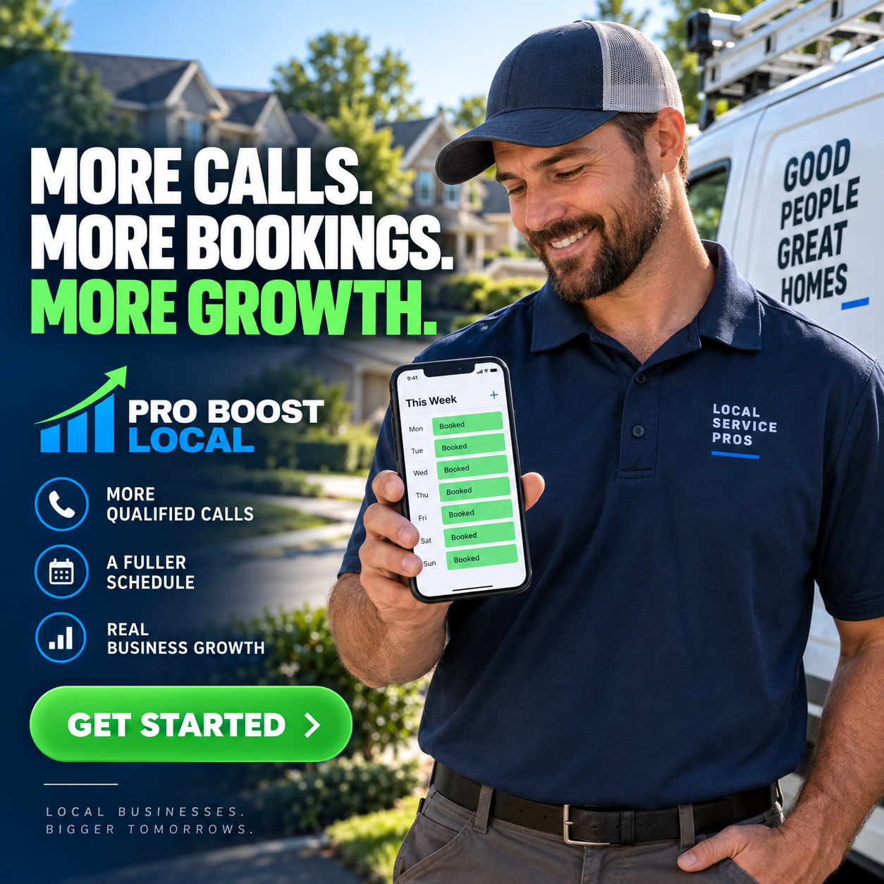 Pro Boost Local campaign graphic promoting more calls, bookings, and growth for local service providers